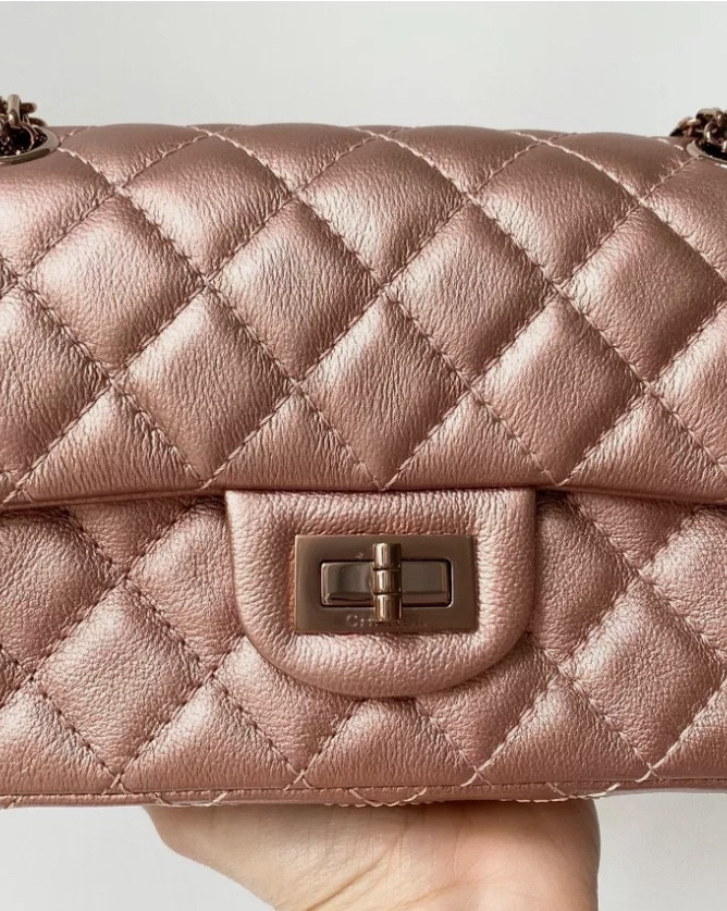 This rose gold Chanel is a mini 2.55 reissue, and I love the color. If you’re looking for a statement piece, this bag really is a show stopper and I always get compliments on the color. I found two selling below. Very hard limited edition color to find! 

#LTKSeasonal #LTKTravel #LTKItBag