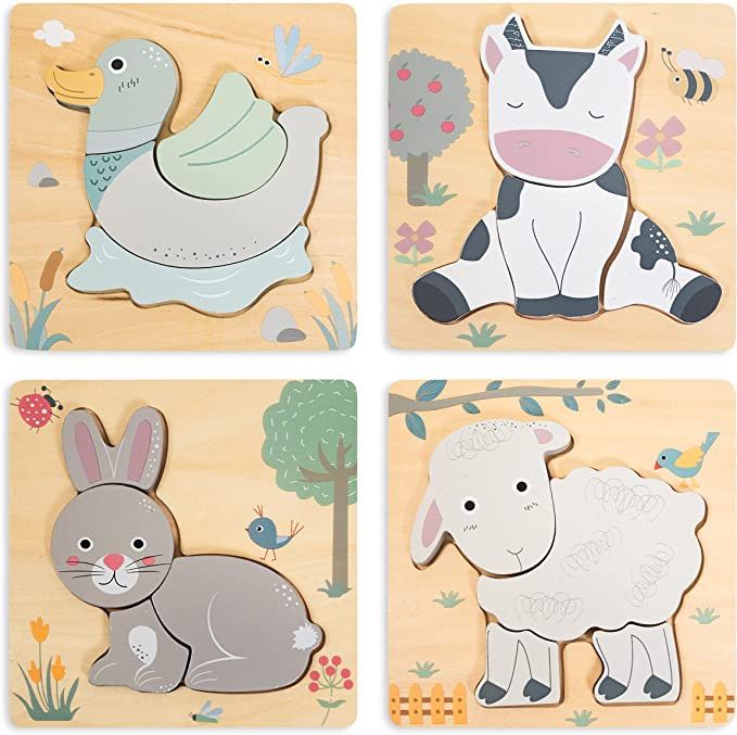 Anavrin Co. 4 pk Animal Shape Wooden Puzzles Set for Toddlers Early Brain Development Learning, T... | Amazon (US)