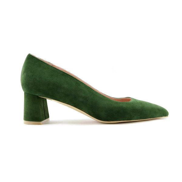Emerald Suede Lower Block Heel Pump | ALLY Shoes