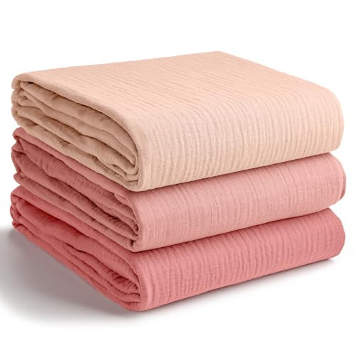Comfy Cubs Muslin Swaddle Blankets Pack of 3, 42 x 42 Inch Soft 100% Cotton Baby Blanket Set, Large Wraps for Newborns - Self-Soothing Swaddles for Newborns - Blush, Bold Blush, Dusty Rose | Amazon (US)