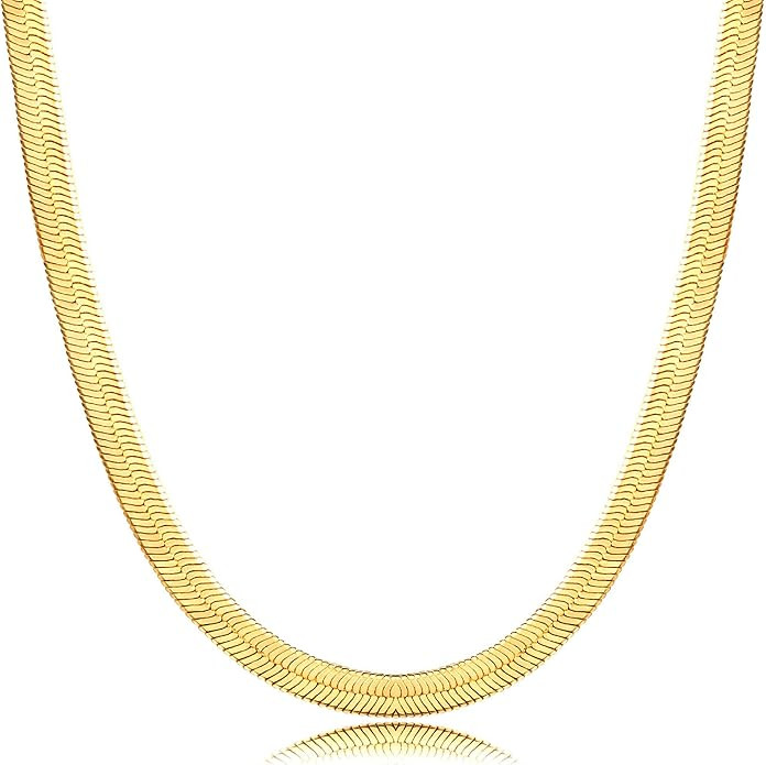 DEARMAY 14K Gold Plated Necklaces for Women, Dainty Gold Herringbone Choker Necklace Thin Layered... | Amazon (US)