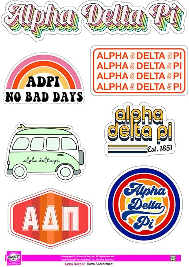 Alpha Delta Pi - Sticker Sheet - Retro Theme | Amazon (US)