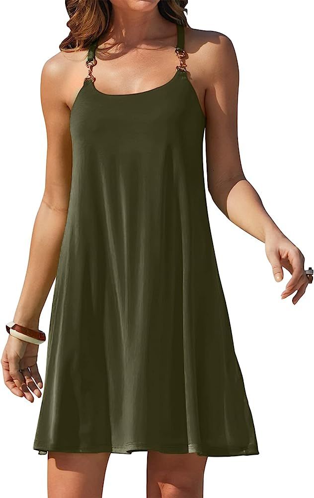 ANRABESS Summer Dress for Women Beach Cover Up Sleeveless Strap Tank Mini Sundress Resort Swimwear | Amazon (US)