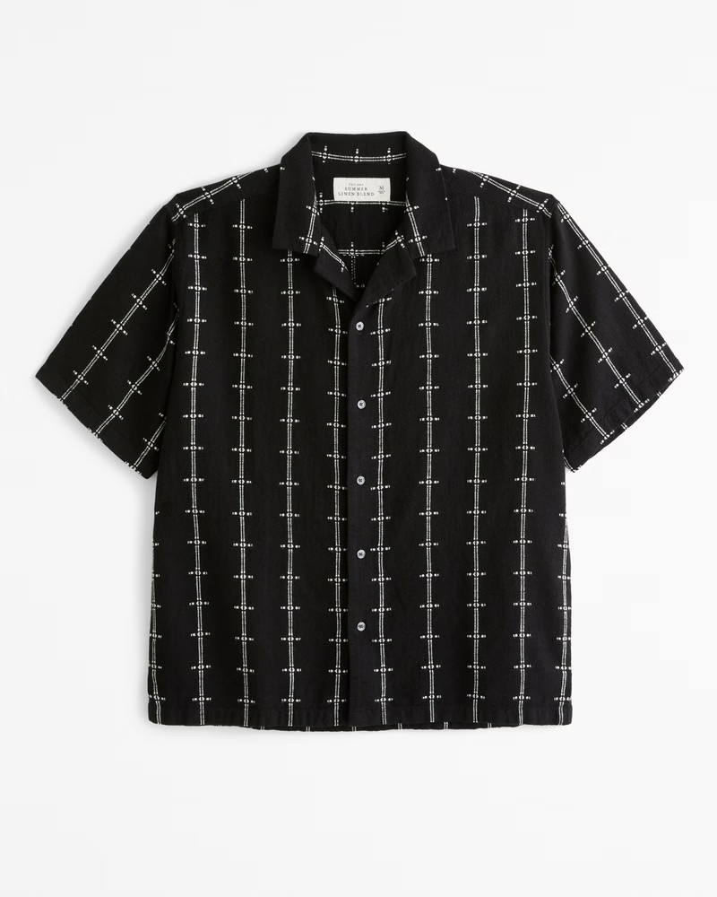 Abercrombie & Fitch Men's Camp Collar Summer Linen-Blend Embroidered Shirt in Black Stripe - Size XS | Abercrombie & Fitch (US)