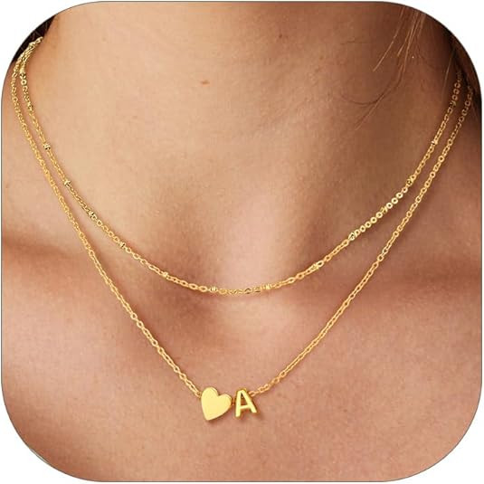 PROSTEEL 14K Gold Plated A-Z Initial Heart Layered Necklace for Women | Non-Tarnish Stainless Ste... | Amazon (US)