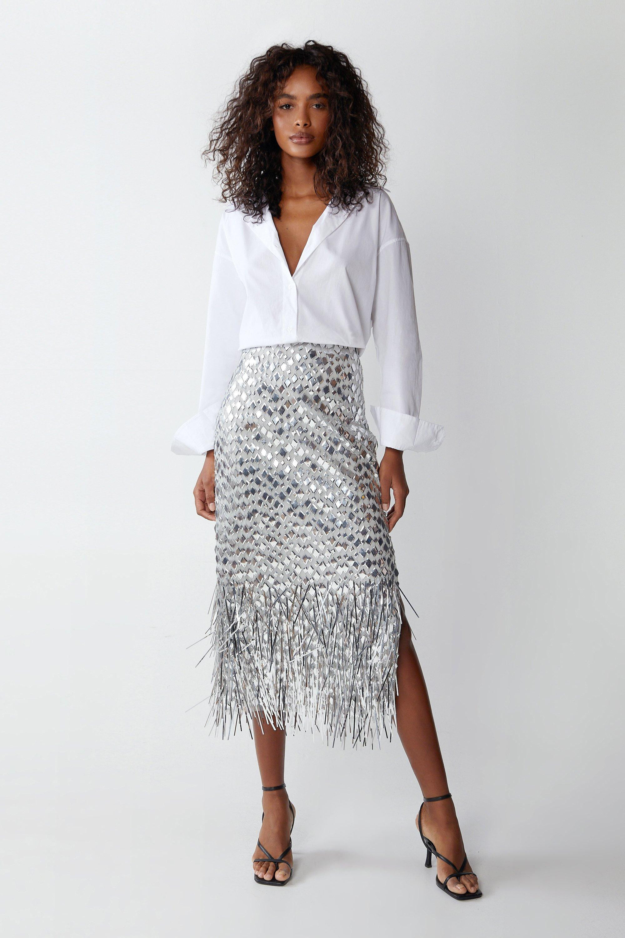 Diamond Sequin Midi Skirt | Warehouse UK & IE