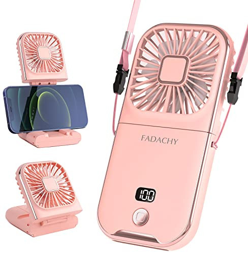 FADACHY Portable Fan Rechargeable, Mini Handheld Fan,Electric Personal Fan 3000mAh Battery Operated Hand Held Fan with Lanyard,Small Fan for Desk Office Outdoor Indoor | Amazon (US)