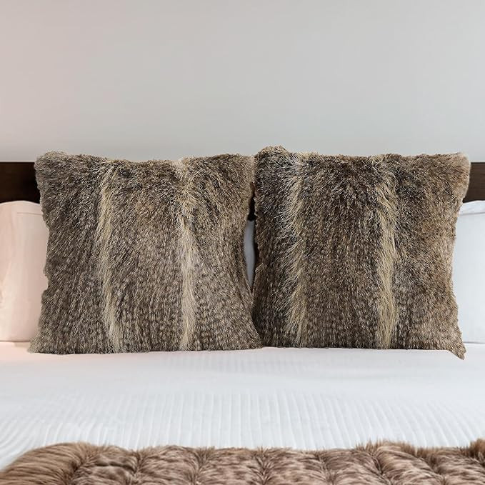 inchgrass Fur Throw Pillow Covers 18x18 Inch - Luxury Fluffy Sofa & Bed Pillow Covers Set of 2, U... | Amazon (US)