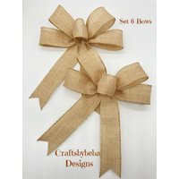 Christmas Natural Burlap - Color/Set 6 Bows Decorative Tree & Gold | Etsy (US)