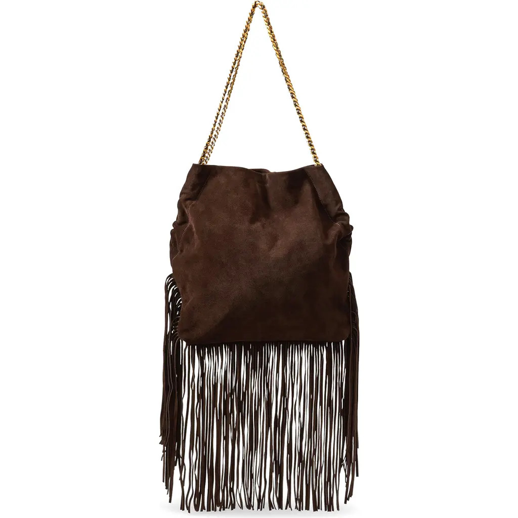Veronica Beard Large Slouch Fringe Suede Shoulder Bag in Espresso at Nordstrom | Nordstrom