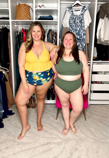 Amazon Plus Size Swimsuits! Ashley is wearing a super cute CUPSHE lemon two-piece in a size 3X (sized up one from her usual size and it fits perfectly). Jess is wearing the ribbed olive two-piece suit and loves it. She recommends sizing up on hers — she's wearing the XXL here. 

#LTKcurves #LTKswim #LTKSeasonal