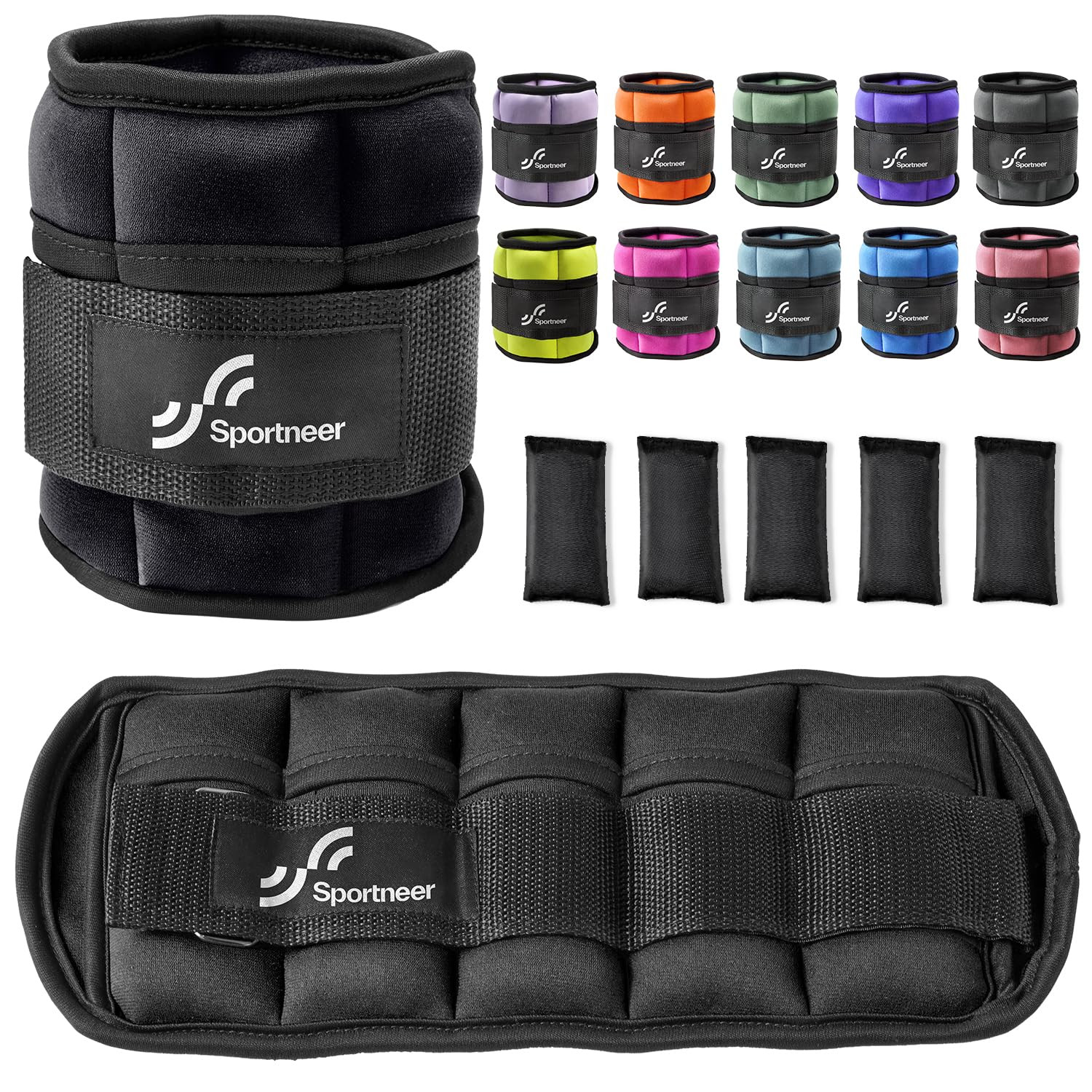 Sportneer Adjustable Ankle Weights Set - 1 Pair (2-10 lbs) Removable Sandbags for Women & Men, Co... | Amazon (US)