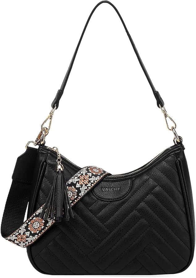VASCHY Small Shoulder Bag Purse for Women, Vegan Leather Chevron Quilted Crescent Crossbody Hobo ... | Amazon (US)