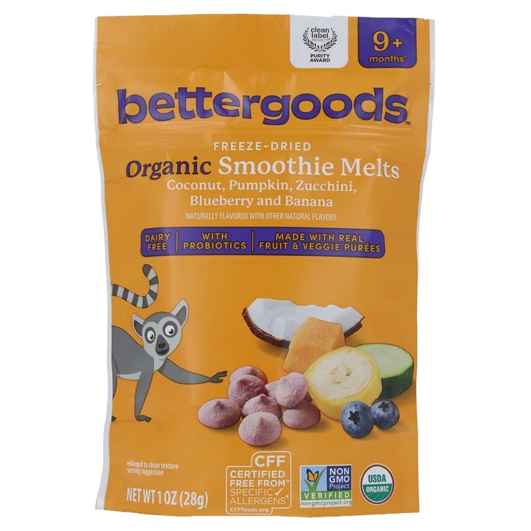 bettergoods Organic Stage 3 Freeze-Dried Smoothie Melts Baby Snacks, Coconut, Pumpkin, Zucchini, ... | Walmart (US)