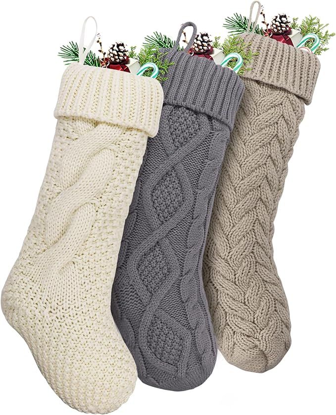 Amazon.com: LimBridge Christmas Stockings, 3 Pack 19 inches Large Size Cable Knit Knitted Xmas Ru... | Amazon (US)