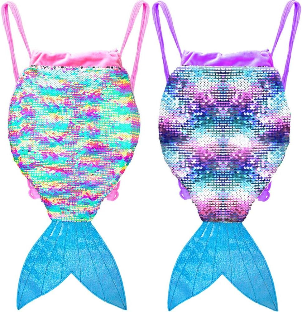 2PC Mermaid Bag, Sequin Drawstring Reversible Bags Gifts for Girls | Amazon (US)