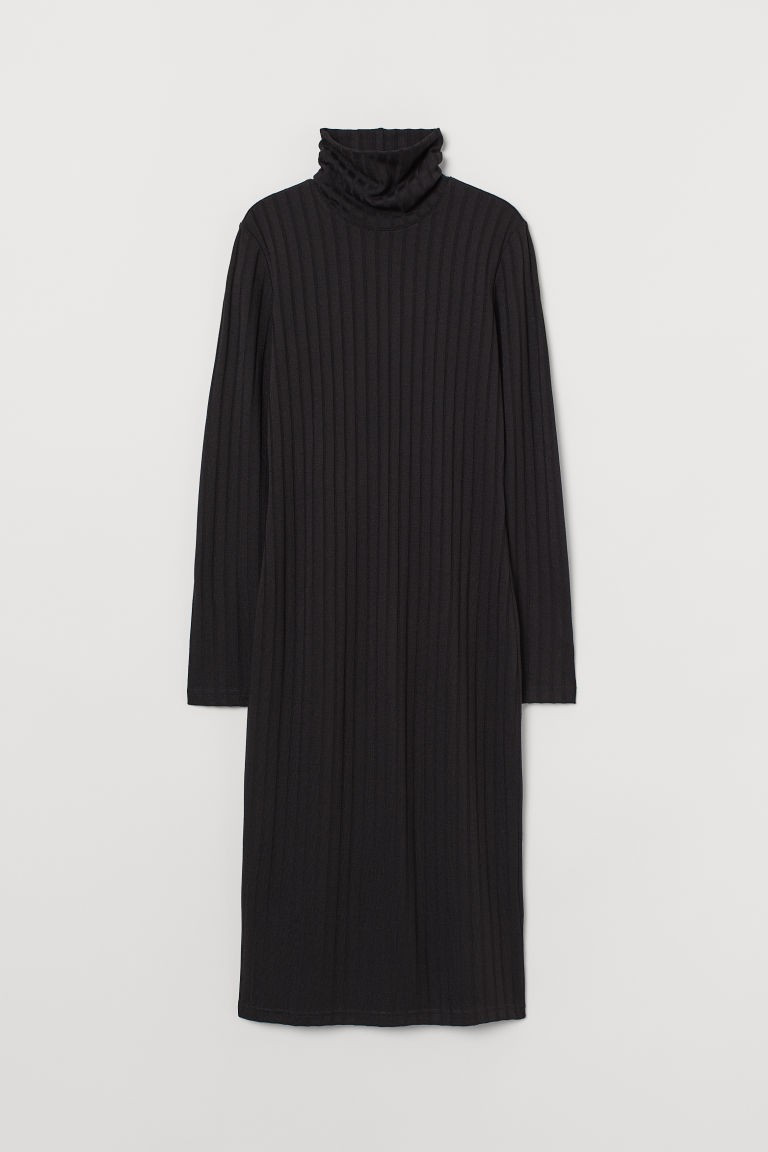 H & M - Ribbed Turtleneck Dress - Black | H&M (US + CA)