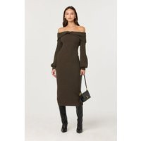 ASTR the Label | Tilde Off Shoulder Midi Sweater Dress in Walnut | Size L | ASTR The Label (US)