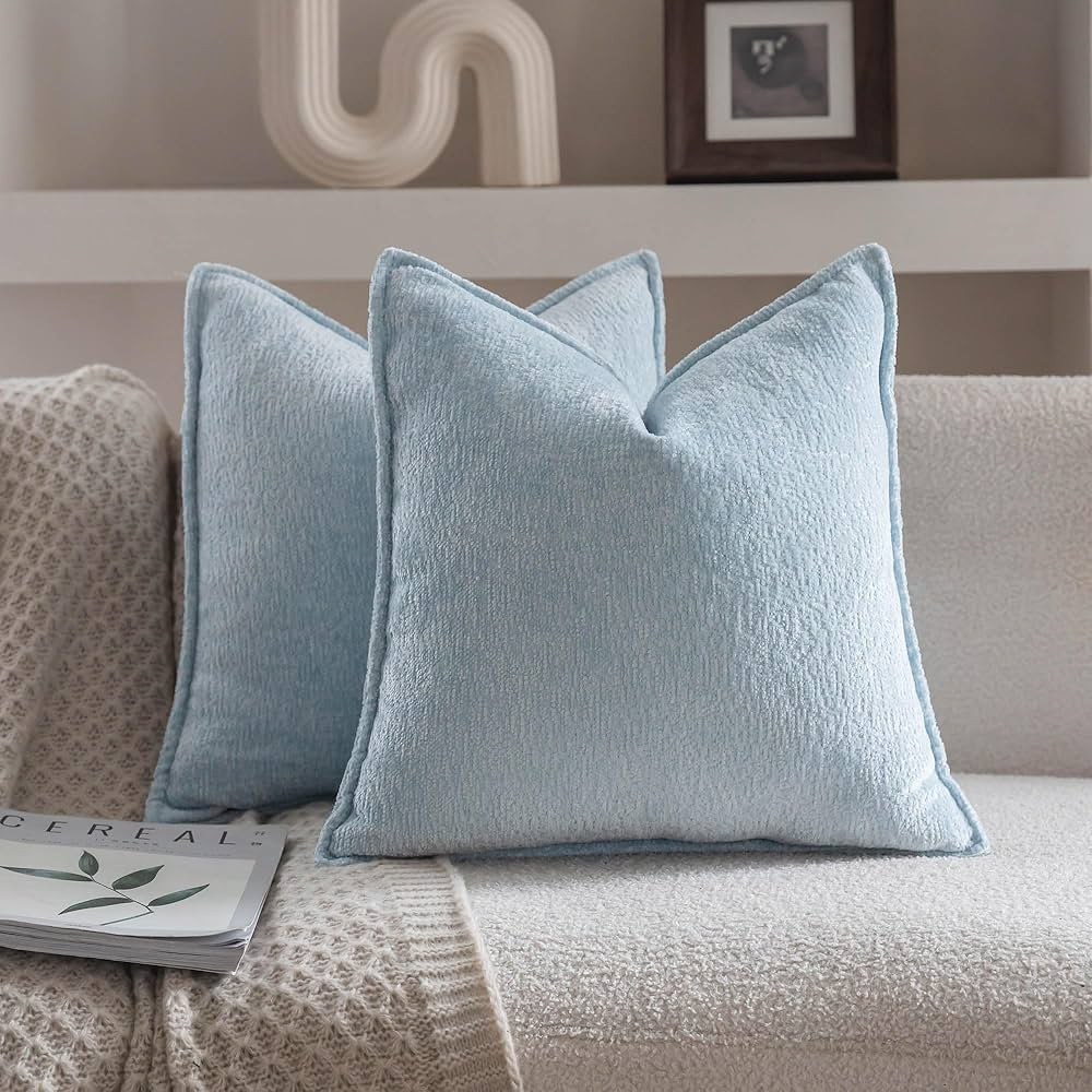 Neelvin Light Blue Chenille Decorative Throw Pillow Covers 20x20 inch Set of 2 Pillowcase Cushion... | Amazon (US)
