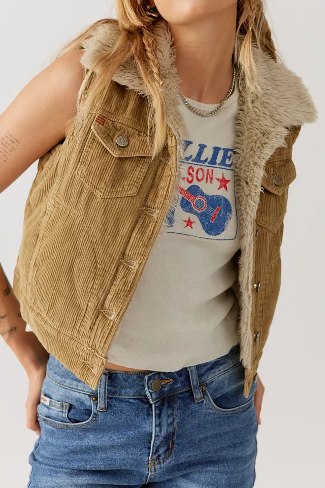 BDG Auriela Corduroy Faux Fur Vest | Urban Outfitters (US and RoW)