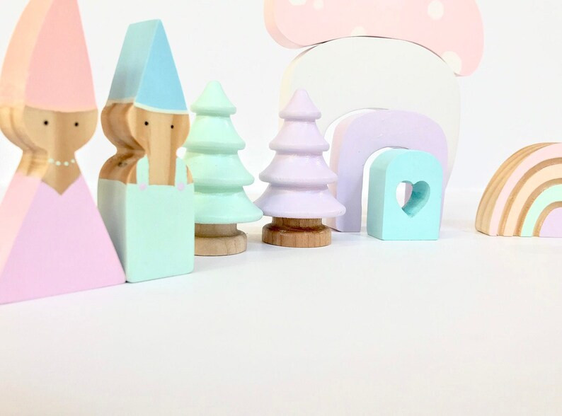 handmade wooden pastel toadstool & gnomes set | toddler toys | pastel blocks | baby gift | Etsy (US)