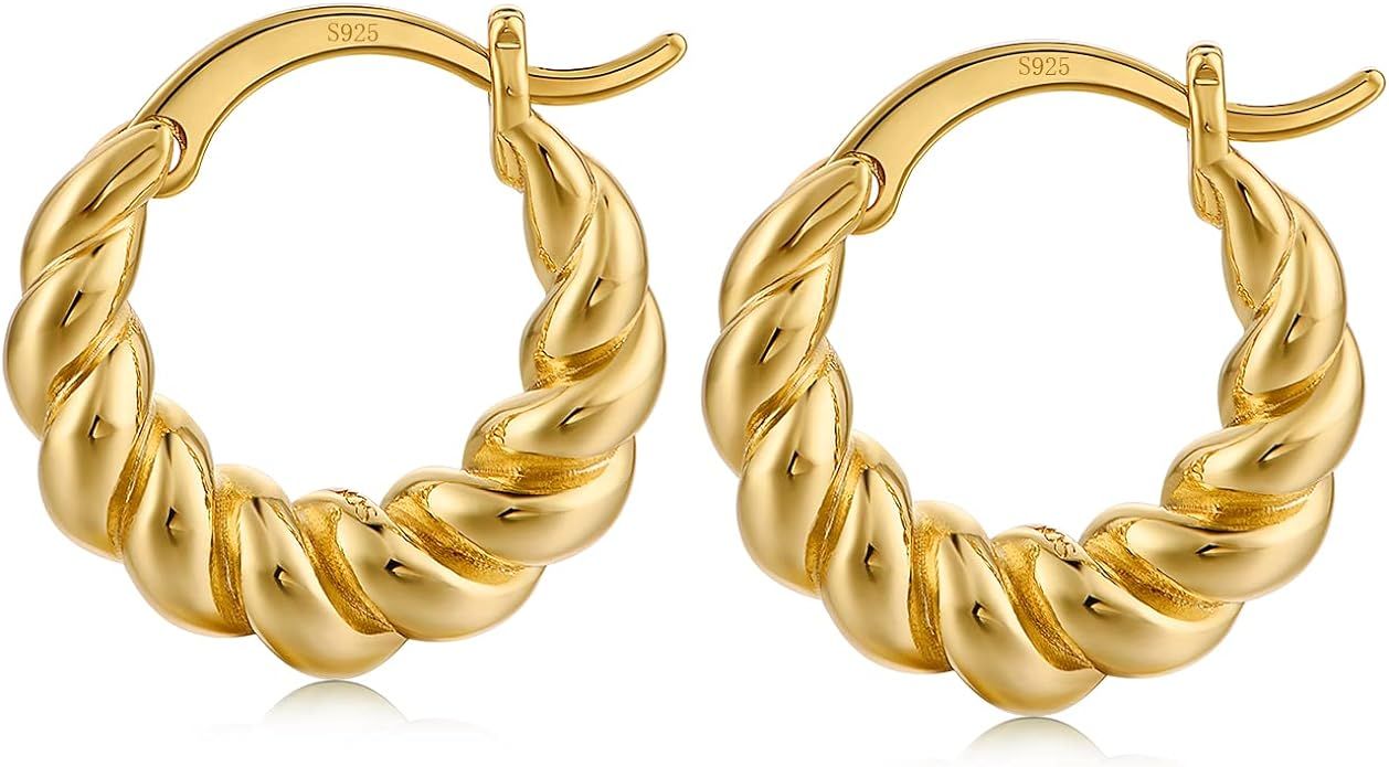 18K Gold Plated Chunky Hoop Earrings for Women Fashion Thick Gold Hoops Set Jewelry for Birthday ... | Amazon (US)