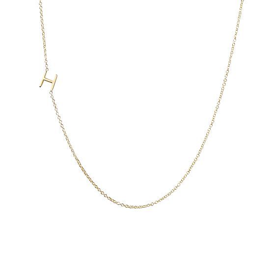 Maya Brenner Asymmetrical Initial Necklace, H, 16"", 14 Karat Gold | Mark and Graham