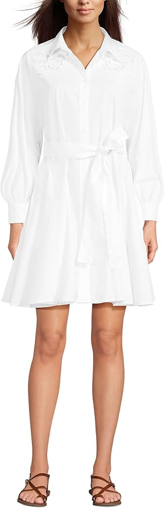Lands' End Women's Poplin Button Front Dress with Godets | Amazon (US)
