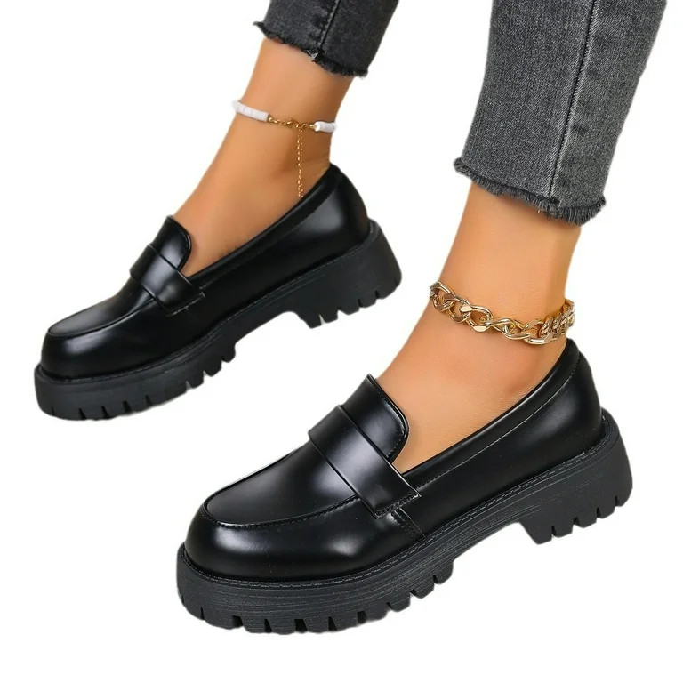 Lovskoo 2024 Women's Chunky Platform Loafers Closed Toe British Uniforms Small Leather Shoes Thic... | Walmart (US)