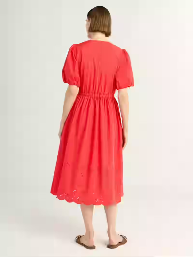 Free Assembly Women's and Women's Plus Tie Front Cotton Eyelet Midi Dress with Short Puff Sleeves... | Walmart (US)