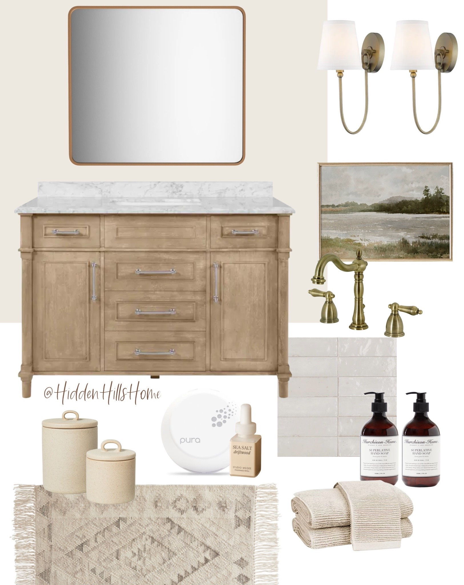 Bathroom decor,  bathroom vanity, home decor, bathroom mirror, wall sconces, bathroom rug #bathroom #homedecor

#LTKHome #LTKSaleAlert #LTKSeasonal
