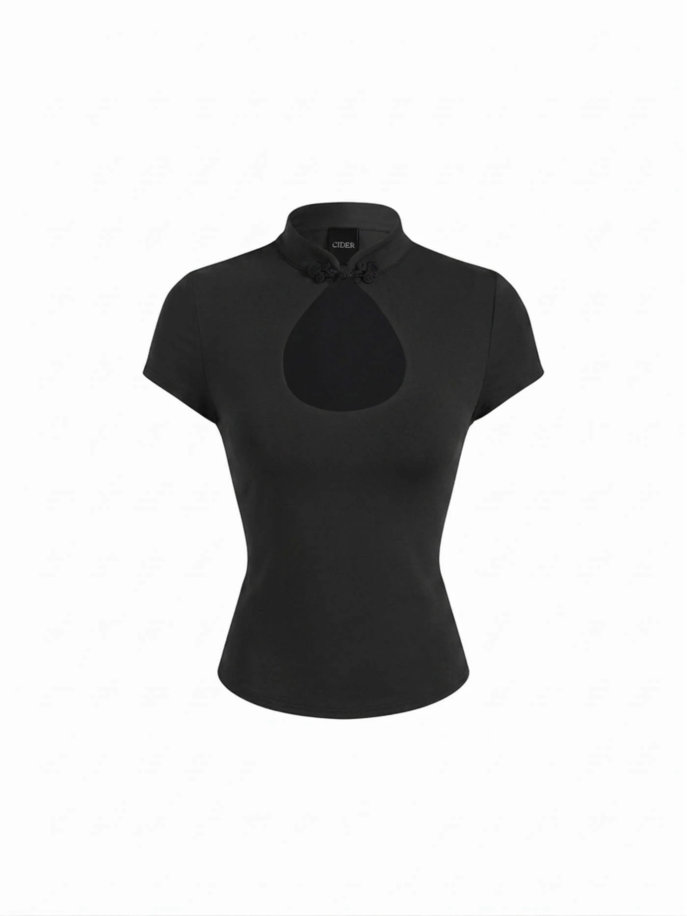 Polka Dot Mandarin Collar Short Sleeve Knotted Ruched Top $24.90Flash Shipping | Cider