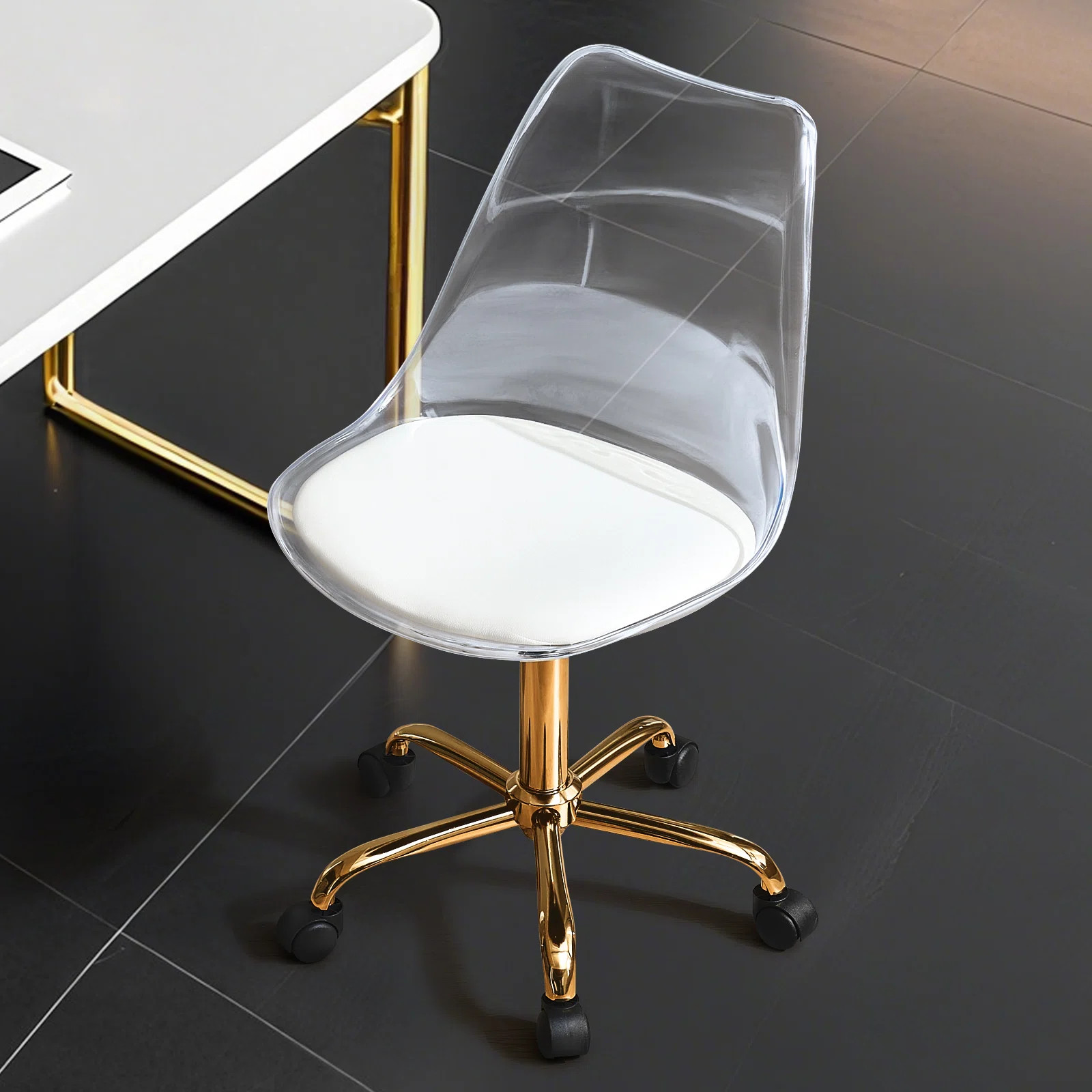 Clear Acrylic Desk Chair, Modern Small Acrylic Home Office Chairs with Wheels, Armless Swivel Van... | Wayfair North America