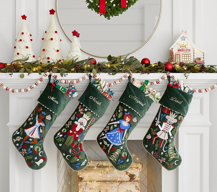 Rifle Paper Co. Nutcracker Embroidered Velvet Christmas Stocking Collection | Pottery Barn Kids
