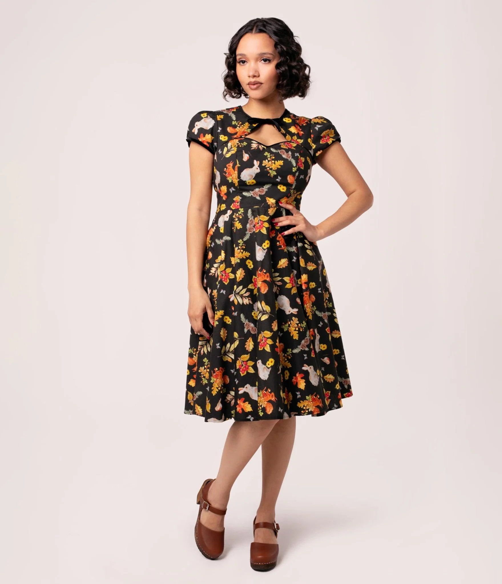 Hell Bunny Black Bunny Print Swing Dress | Unique Vintage - North America