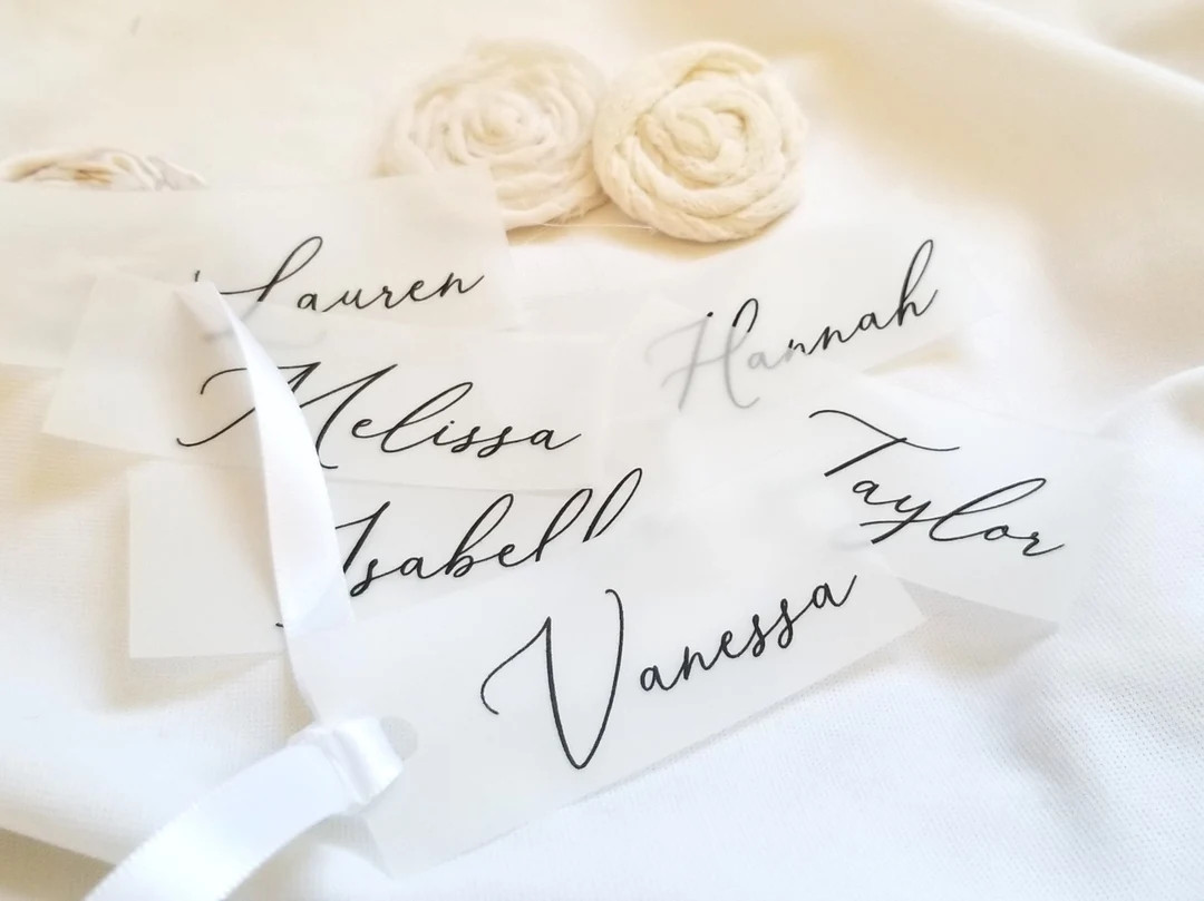 Vellum Tags, Wedding Name Tags, Vellum Place Cards, Place Name Tags, Bridesmaid Name, Bachelorett... | Etsy (US)