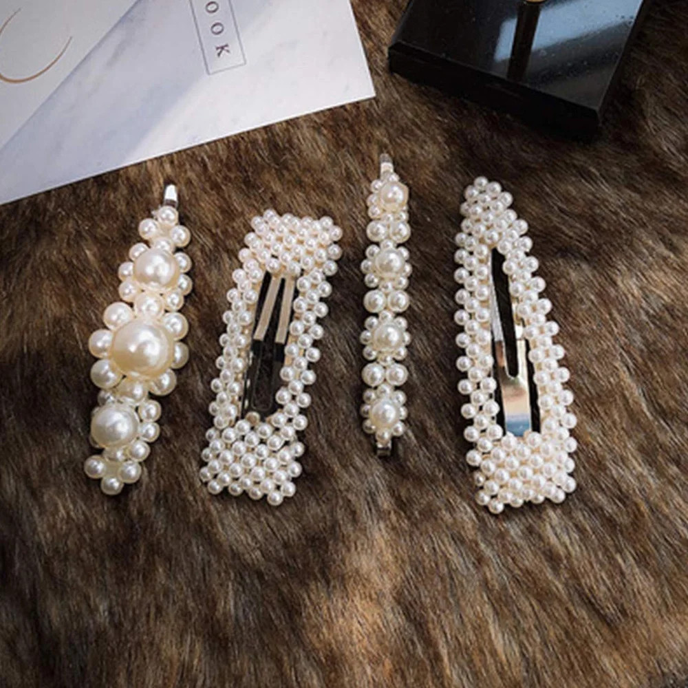 4 Pcs Pearl Hair Clips Large Hair Clips Pins Barrette Ties Hair for Women Girls, Elegant Handmade... | Walmart (US)