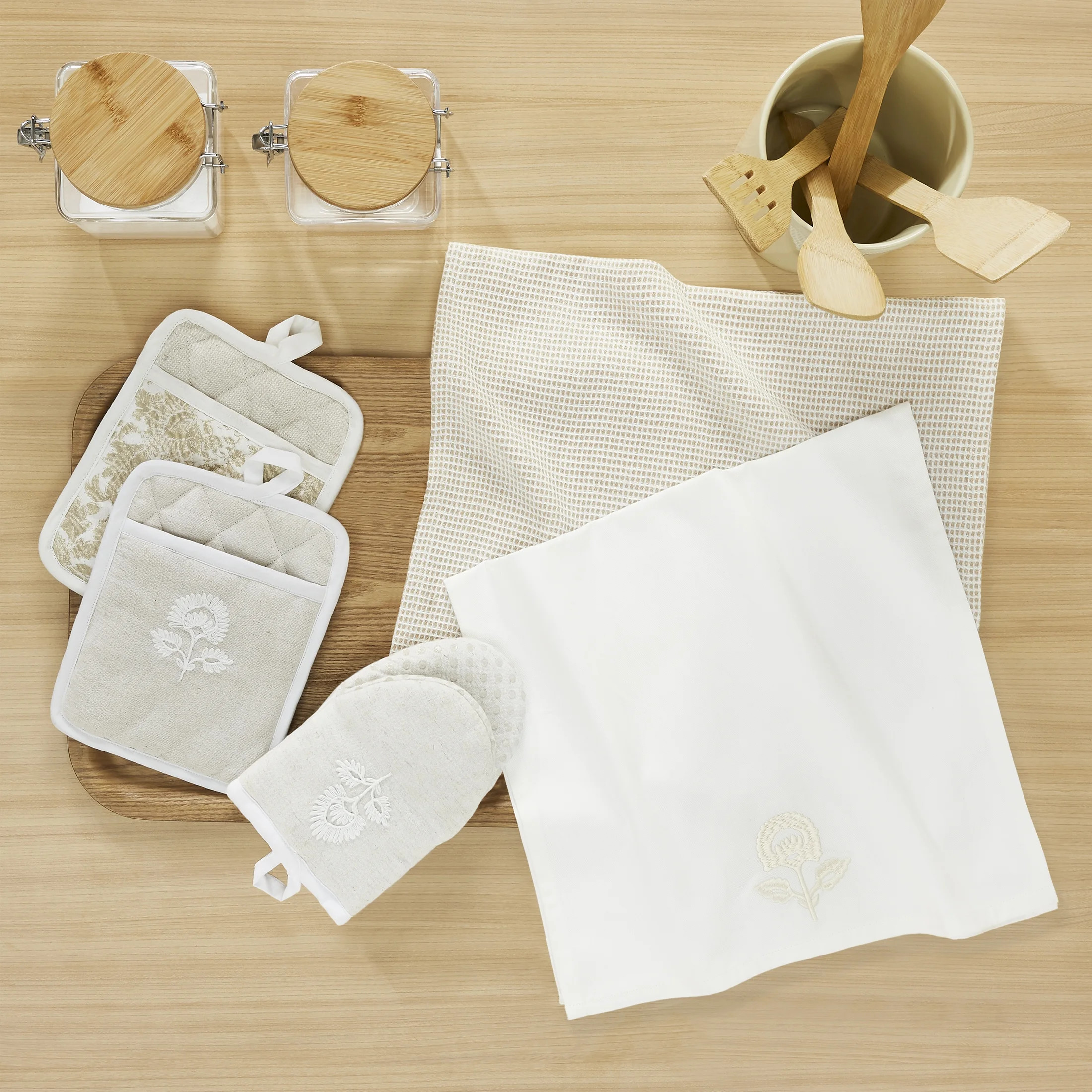 My Texas House Declan Floral 5-Piece Kitchen Set, Beige/Gray | Walmart (US)