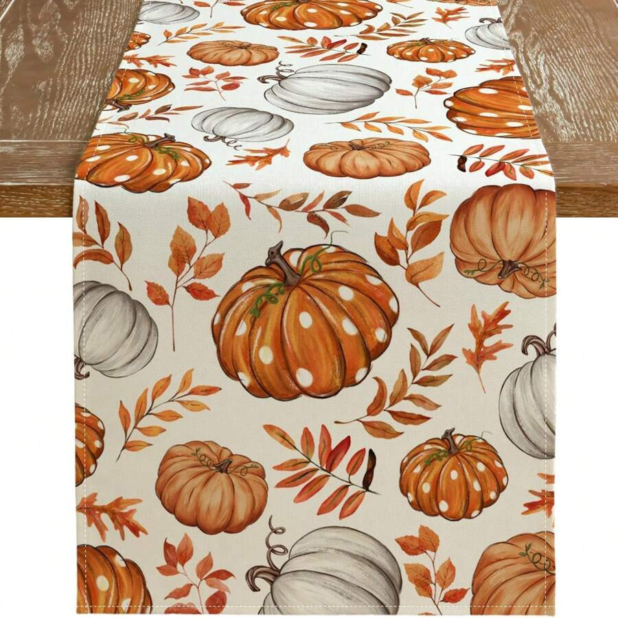 Autumn Orange Pumpkin Tablecloth, Maple Leaves Thanksgiving Holiday Indoor Outdoor Dining Table D... | SHEIN