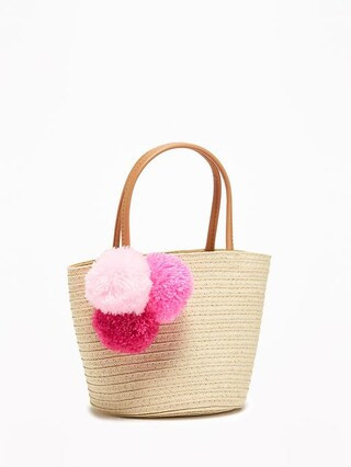 Pom-Pom Straw Bucket Bag for Toddler | Old Navy US