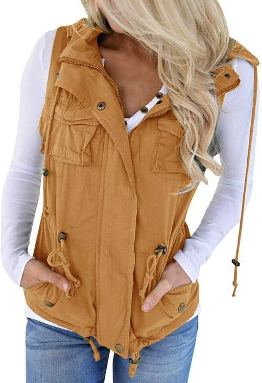 Soulomelody Womens Military Anorak Sleeveless Vest Safari Utility Drawstring Lightweight Hoodies ... | Amazon (US)