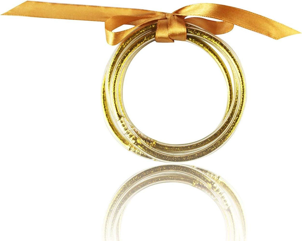 Glitter Jelly Bangle Set Gold Powder Lining Fashion Jewelry Lightweight Cute Bracelets for Women | Amazon (US)