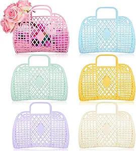 Silkfly 6 Pcs Jelly Tote Bags Plastic Easter Baskets for Egg Hunting Wedding Beach Gifts Purse Ba... | Amazon (US)