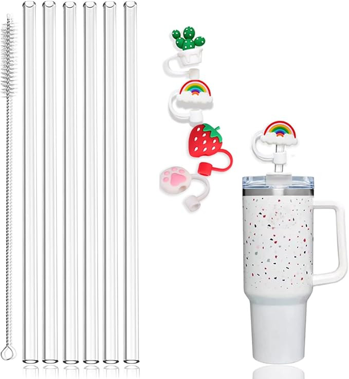 Stanley Straw Cover & 40 oz Replacement Straw Kit - 6 Reusable Straws + 4 Silicone Toppers +Clean... | Amazon (US)