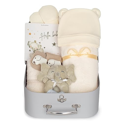 Elephany Baby Shower Gifts – Gender-Neutral Baby Gift Basket for Newborn Girls and Boys – Newborn Baby Essentials Gift Basket with Blanket, Towel, Rattle Toy, Socks – Cute Newborn Baby Gifts | Amazon (US)