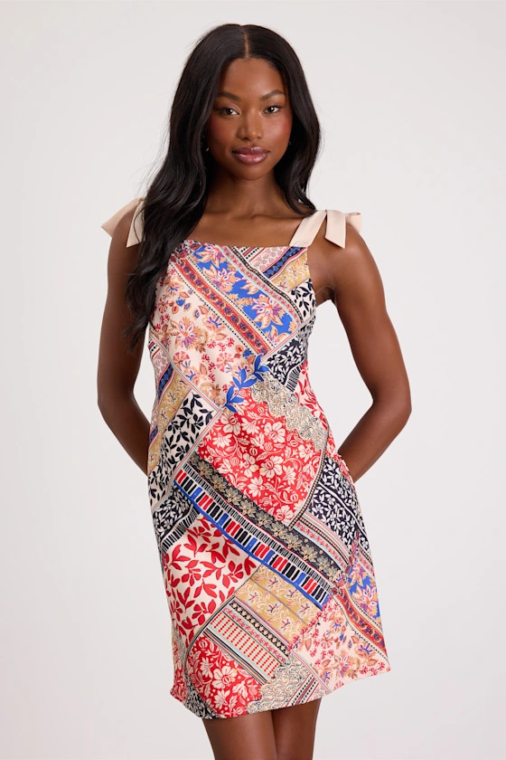 Ximena Multi Print Tie-Strap Mini Dress | Casual Summer Dress Casual | Lulus