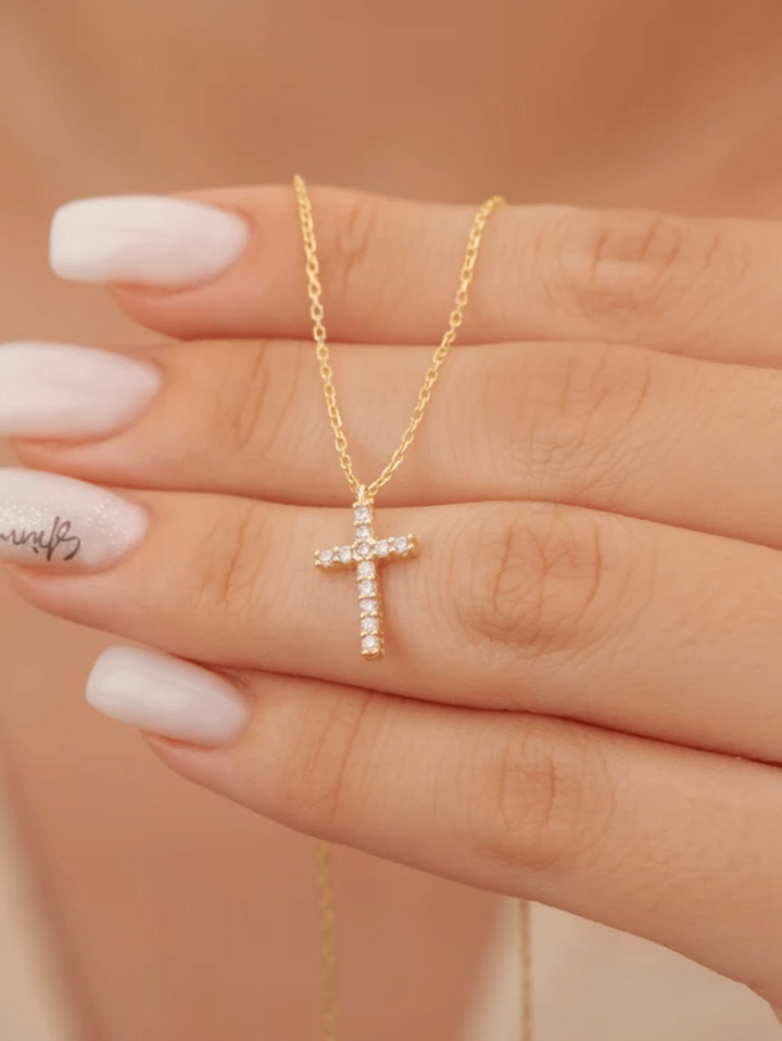 Trends1pc Minimalist Micropaved Zirconia Cross Pendant Necklace For Women And Girls, Dainty Gold ... | SHEIN