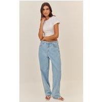 PrettyLittleThingLight Blue Wash High Waist Boyfriend Jeans | PrettyLittleThing US