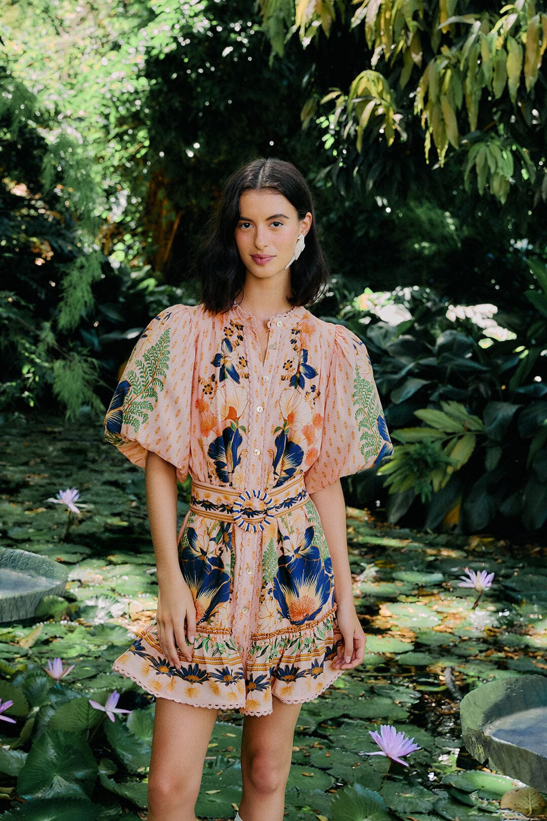 Pink Dream Garden Beaded Belt Mini Dress | FarmRio (US)