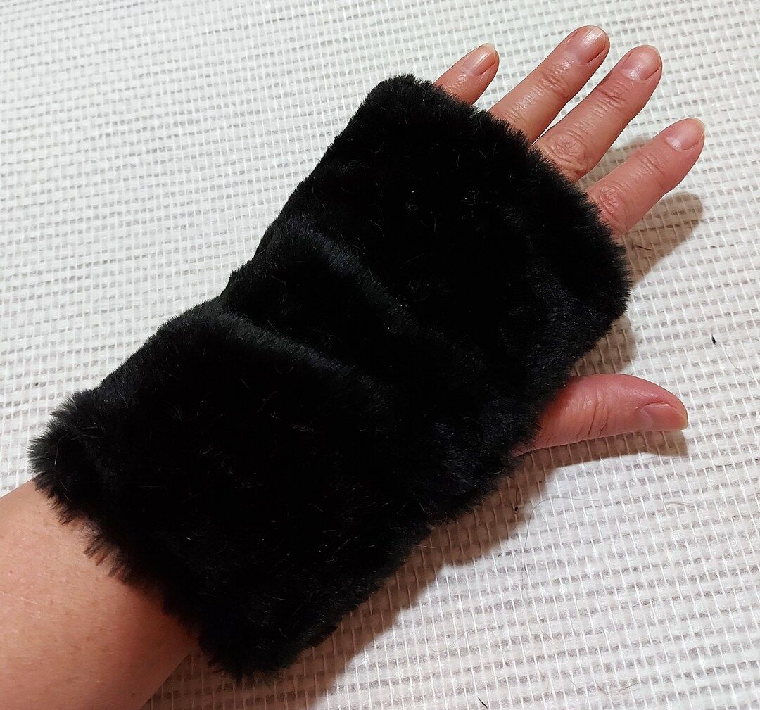 Gants sans doigts réversibles en fausse fourrure noire - Etsy France | Etsy (FR)